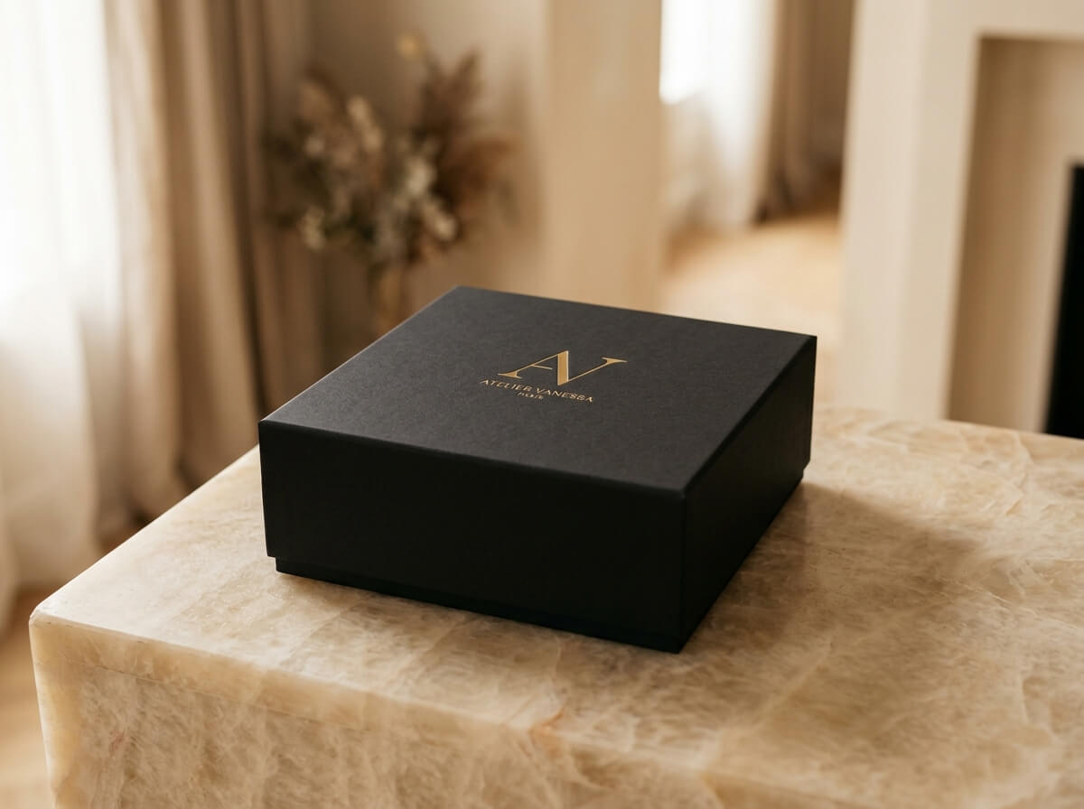 GMP Ventures premium luxury product packaging with gold monogram logo